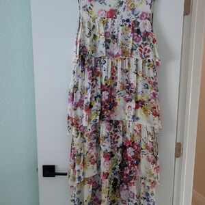 Otto D'Ame floral Tiered Ruffled Cottage Core Feminine Midi Dress Wedding Shower